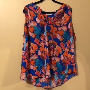 Orange Floral Sleeveless Blouse